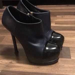 Yves Saint Lauren Blue Navy Platform Ankle Booties.